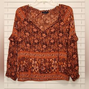 American Eagle Boho Floral & Paisley Peasant Top Size Small
